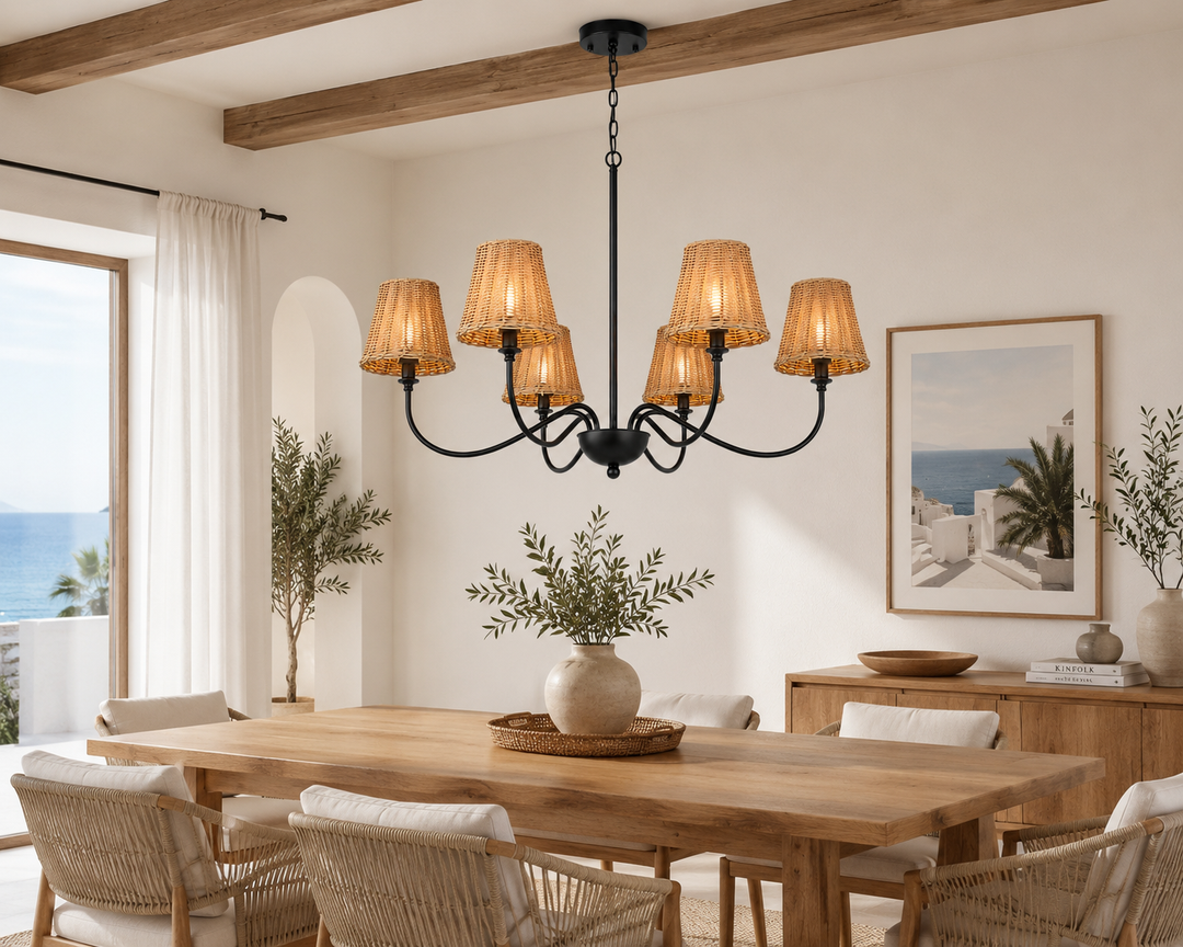 Rustic Rattan 6-Light Chandelier