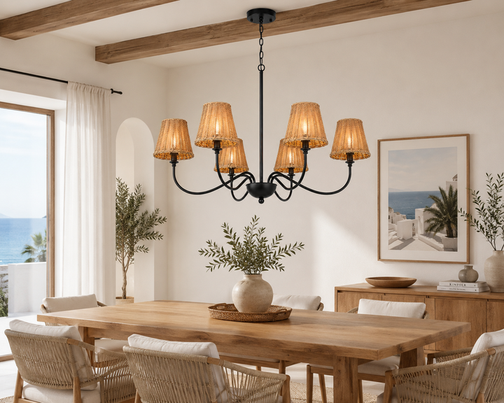 Rustic Rattan 6-Light Chandelier
