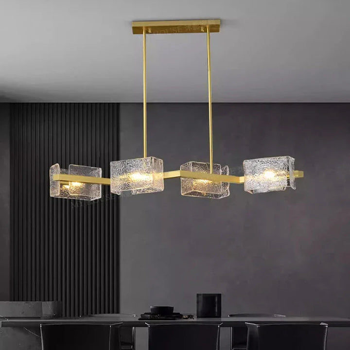 Modern Linear Pendant Light with 4 heads Textured Glass Shades