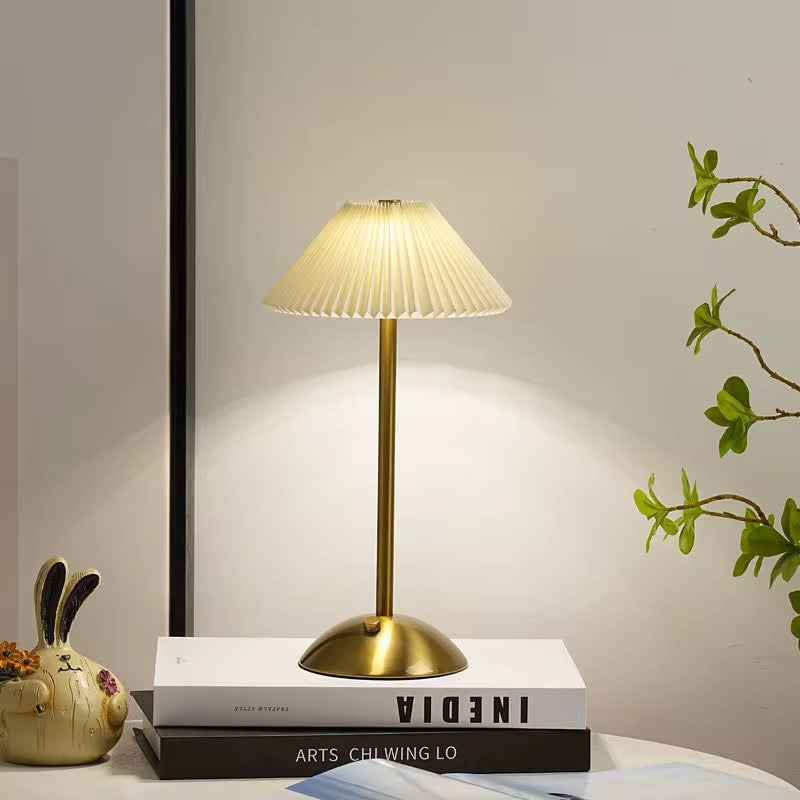 Pleated Shade Brass rechargeable Table Lamp