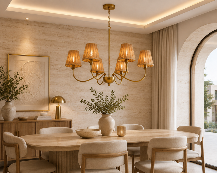 Rustic Rattan 6-Light Chandelier