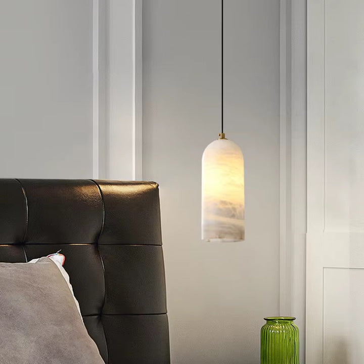 Pair of Cream Stone-Effect Pendant Lights