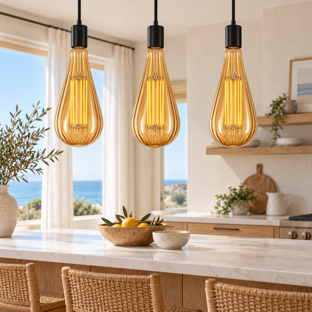 Amber Ribbed Glass Filament Decorative Bulb- XL