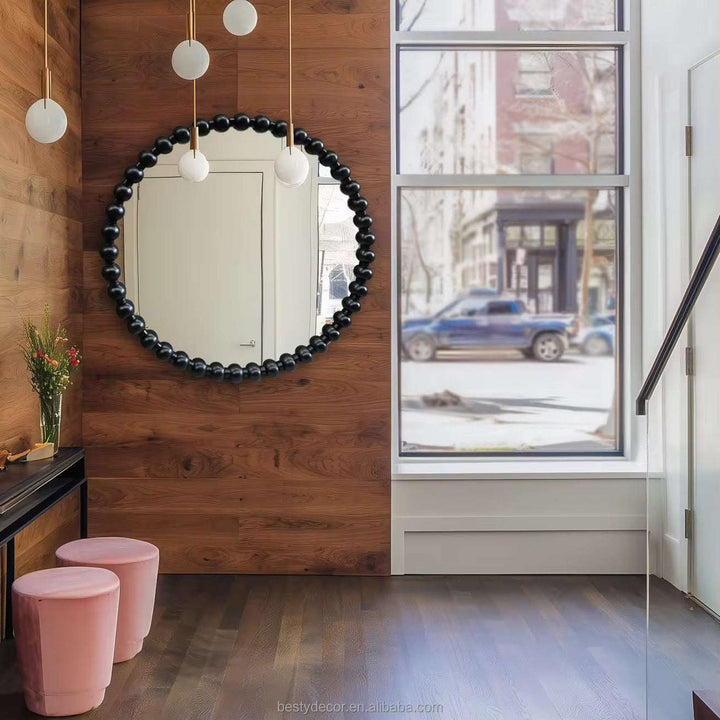 Round Beaded Frame Wall Mirror