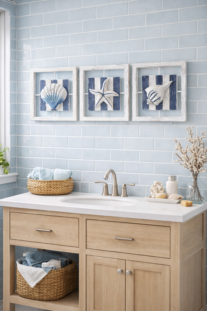 Coastal Shadow Box Wall Art Set of 3 (20 cm each)