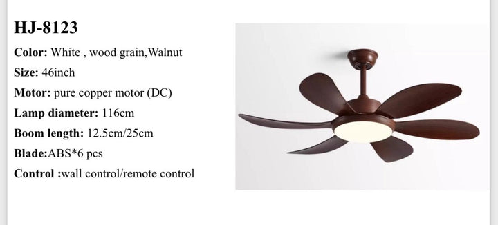 Modern 6-Blade Ceiling Fan with Integrated Light and Walnut Finish