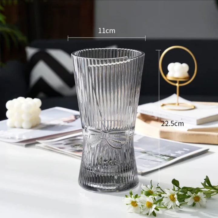 Ribbed Glass Vase with Bow Design