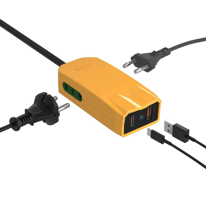 Mini Charger PROMini Charger PRO | Dual Port (Type-C & Type-A) + 2 Outlets | Fast CharFast Charger with USB-C &amp; USB-A Ports + Dual Power Outlets | Up to 20W Output


USB-C and USB-A ports for fast charging with a total output of up to 20W


IncludMobile AccessoriesWadi Home