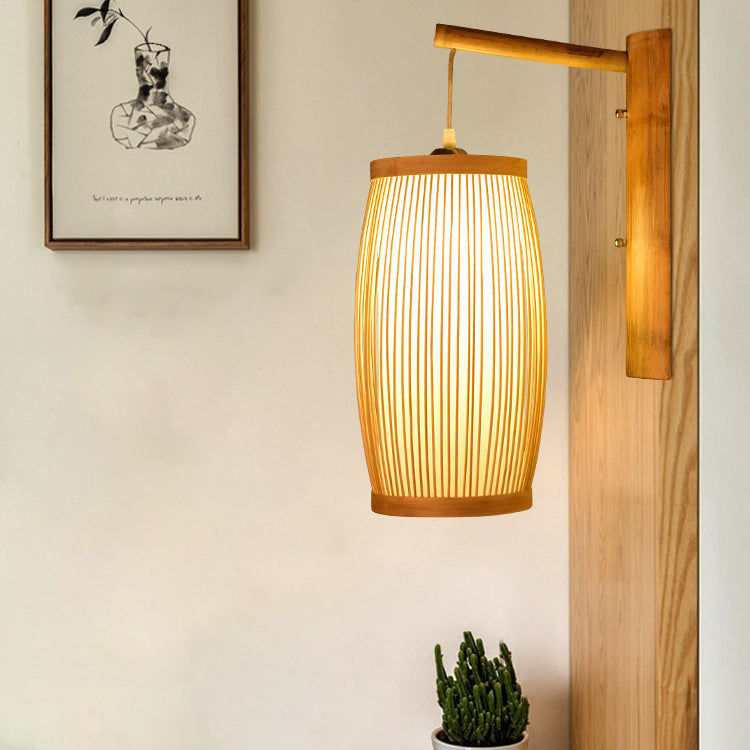 Wall Mounted Light with Bamboo Stripes Shade