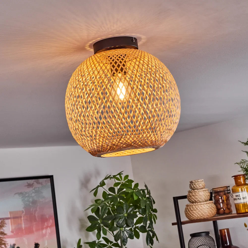 Rustic Woven Bamboo Ceiling Light - Oval Design