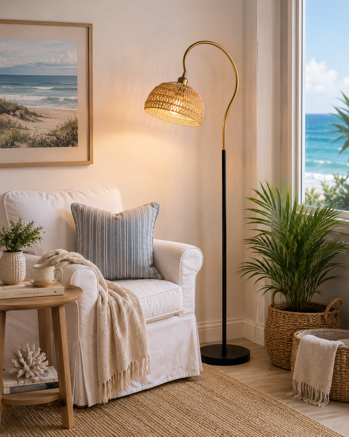 Rattan Arc Floor Lamp