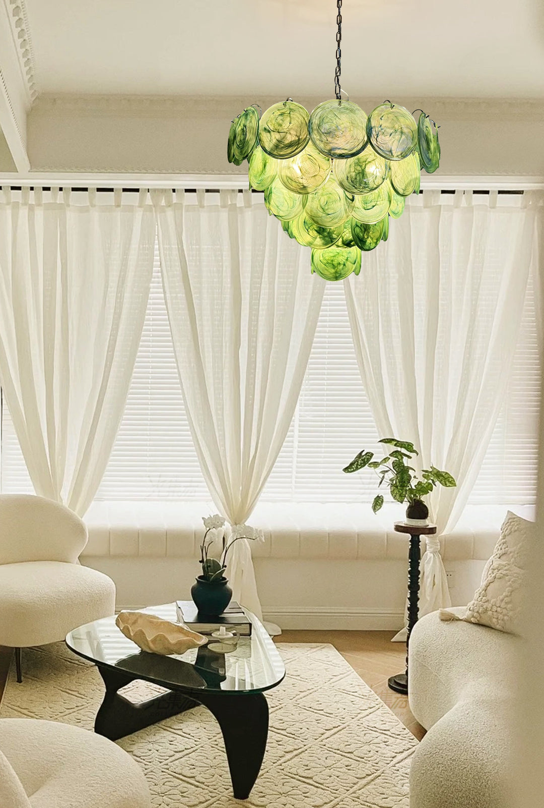 Green Glass Disc Chandelier