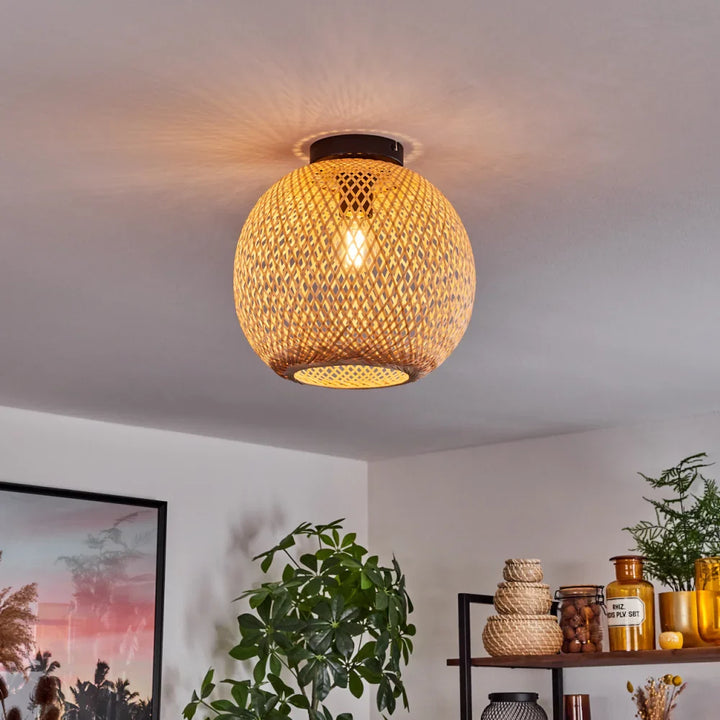 Rustic Woven Bamboo Ceiling Light - Oval Design