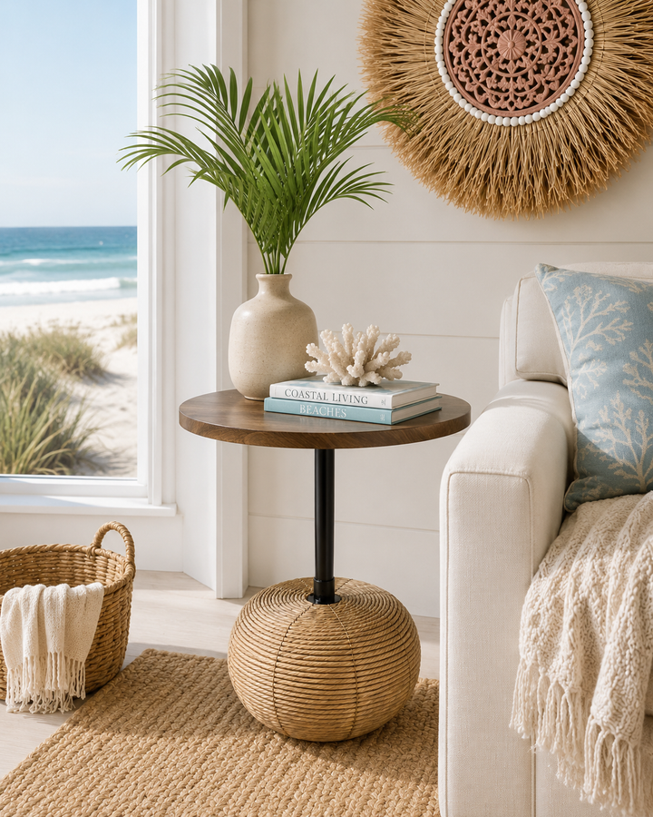 Round Coastal End Table