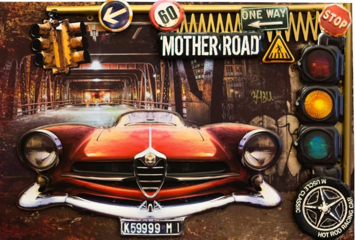 'Mother Road' Retro Red Car Wall Art