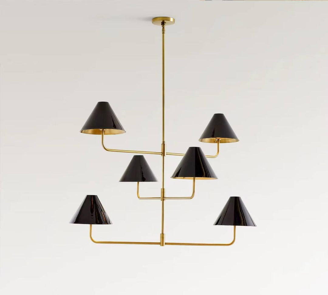 Modern Brass Multi-Tier Chandelier with White Fabric Shades