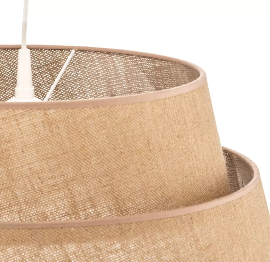 Rustic Pendant Light with Natural Fabric Shade