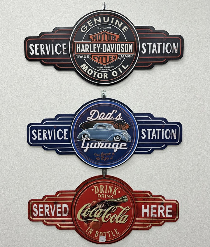 Vintage Metal Service Station Wall Sign Set