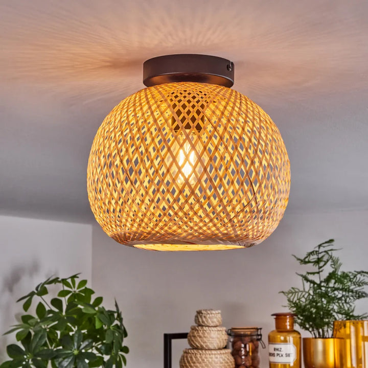 Rustic Woven Bamboo Ceiling Light - Oval Design