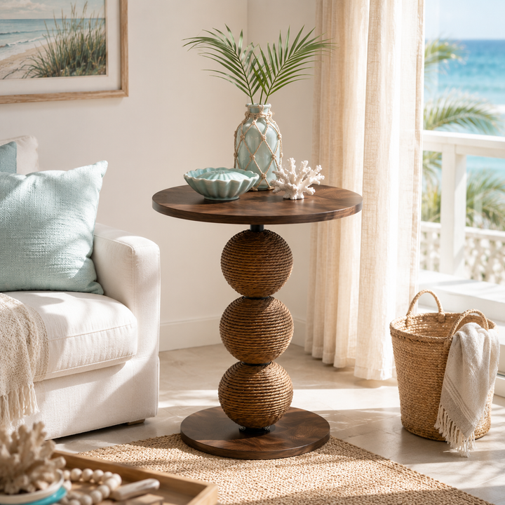 Round Wooden Pedestal Accent Side Table