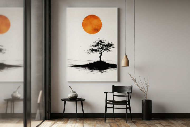 Minimalist Tree & Sun Canvas Wall Art