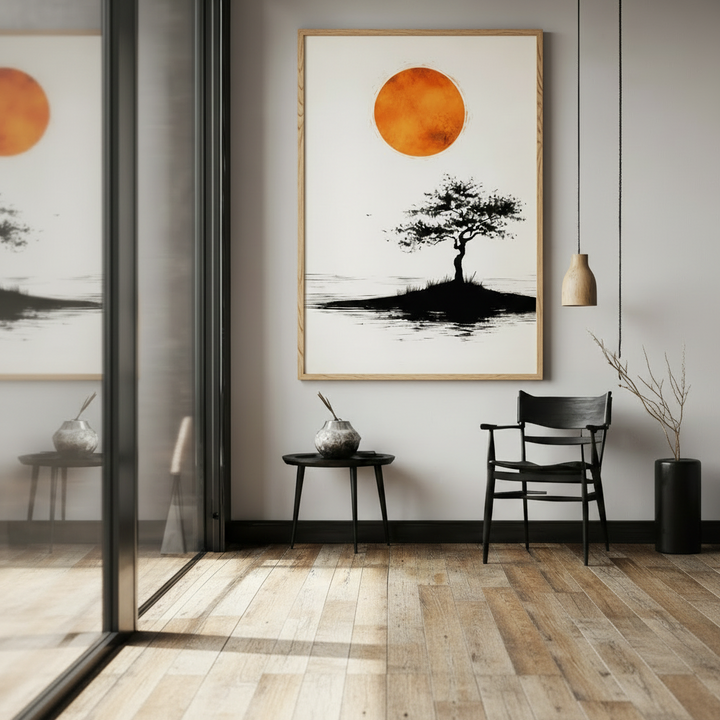 Minimalist Tree & Sun Canvas Wall Art