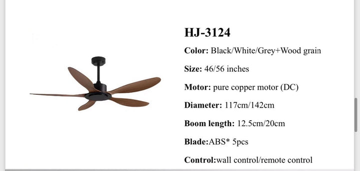 Modern 5-Blade Ceiling Fan with Wood Grain Finish