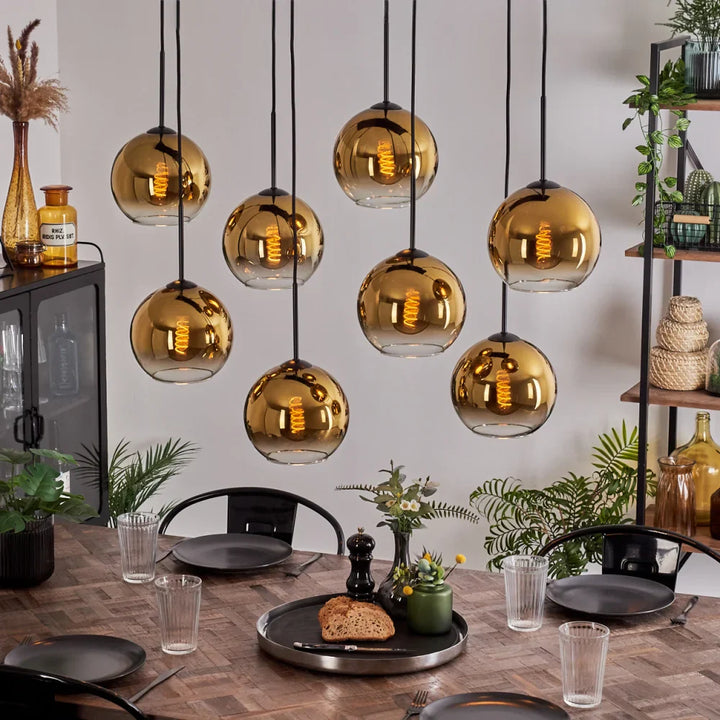 Luxury Gold Globe Pendant Light - Cluster of Eight