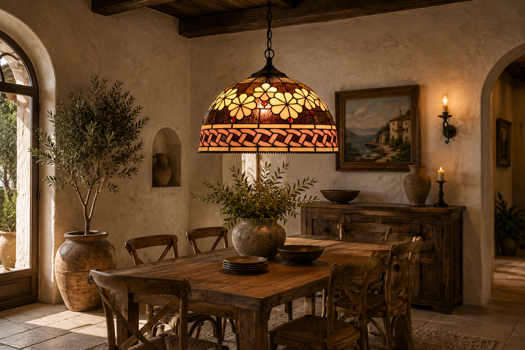 Vintage Floral Stained Glass Pendant Light