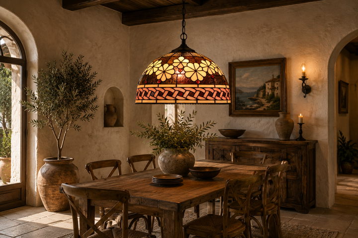 Vintage Floral Stained Glass Pendant Light