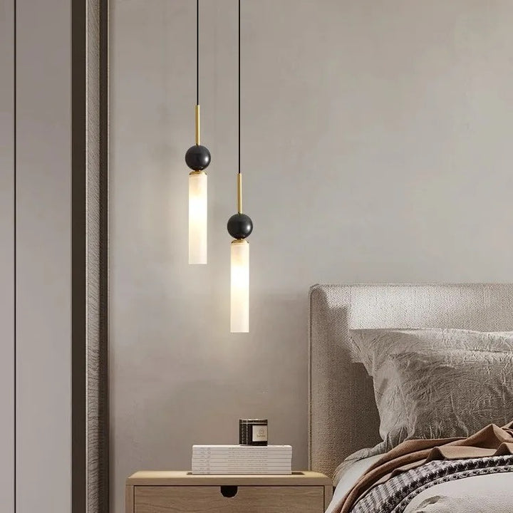 Modern Minimalist Pendant Light with Marble and Brass Accents