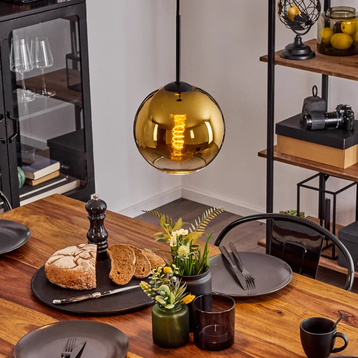 Modern Gold Globe Pendant Light with Amber Glass