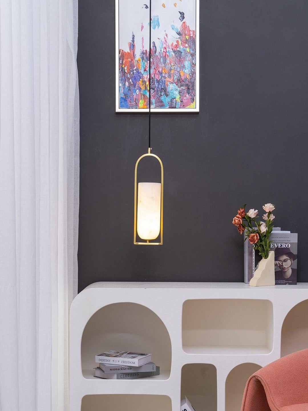 Minimal Arch Natural Spanish Alabaster Pendant Light