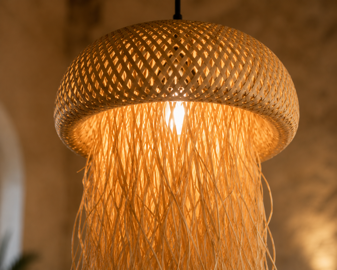 Handwoven Rattan Fringe Pendant Light