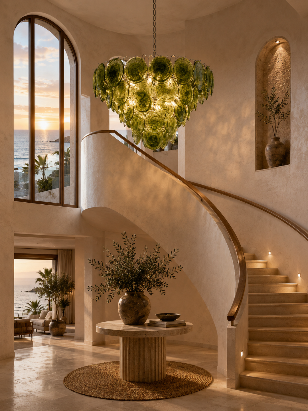 Green Glass Disc Chandelier