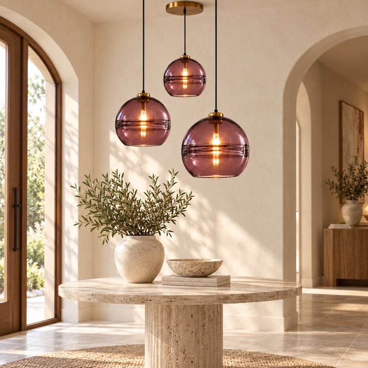 Modern Glass Pendant Light with Purple Amber or Grey color Shade