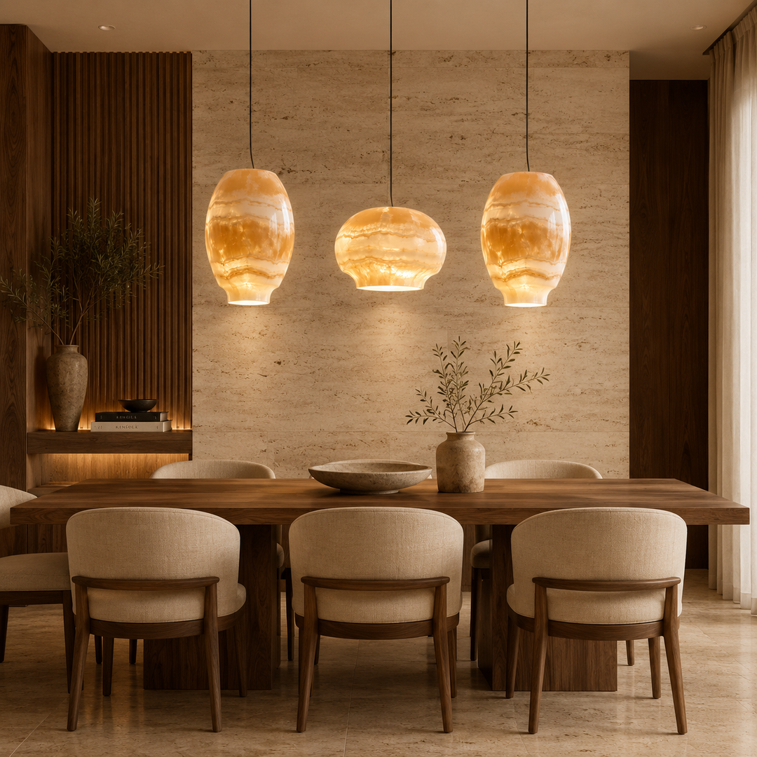 Amber Onyx Glass Triple Pendant Light Collection