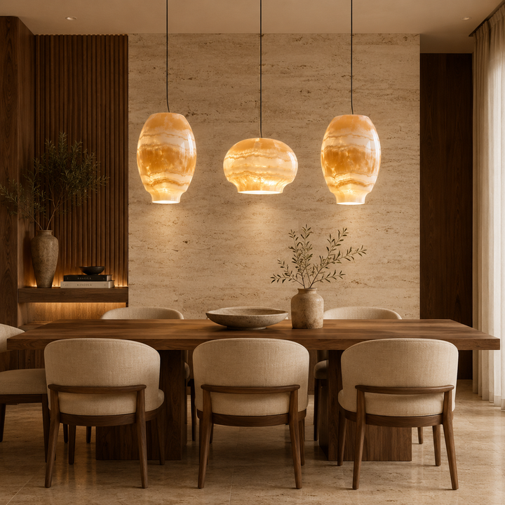 Amber Onyx Glass Triple Pendant Light Collection