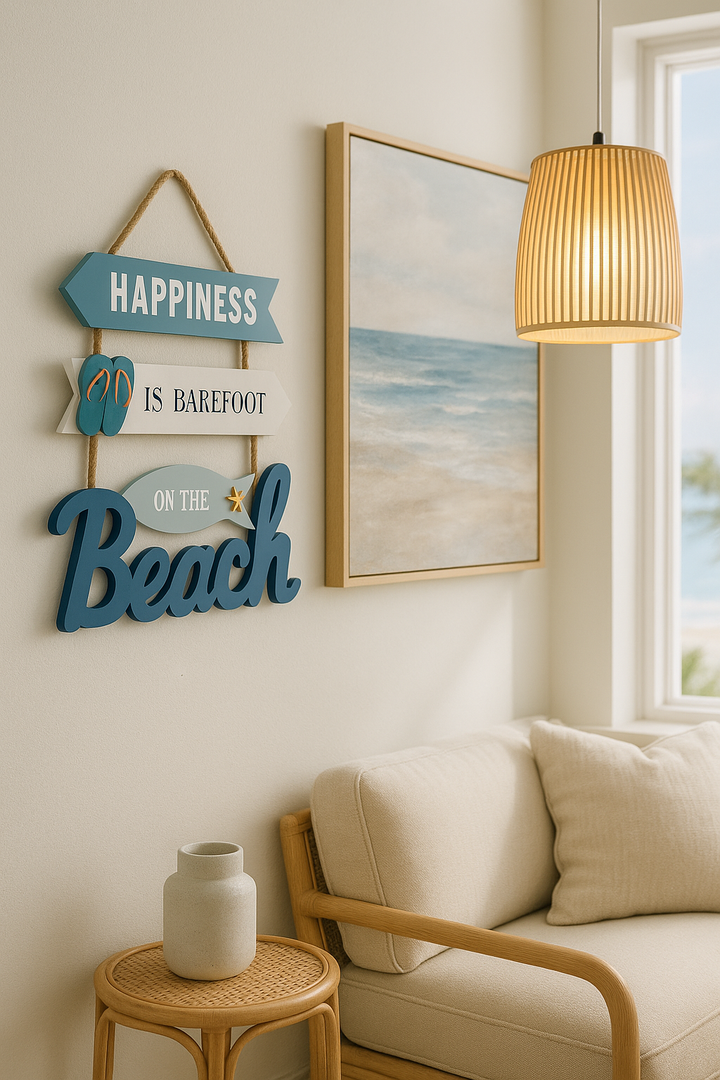 "Happiness is Barefoot on the Beach" Wall Sign