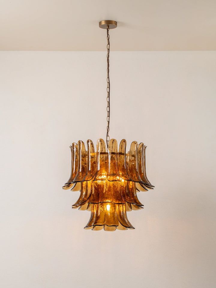 Amber Glass Petal Chandelier with Gold-Tone Chain