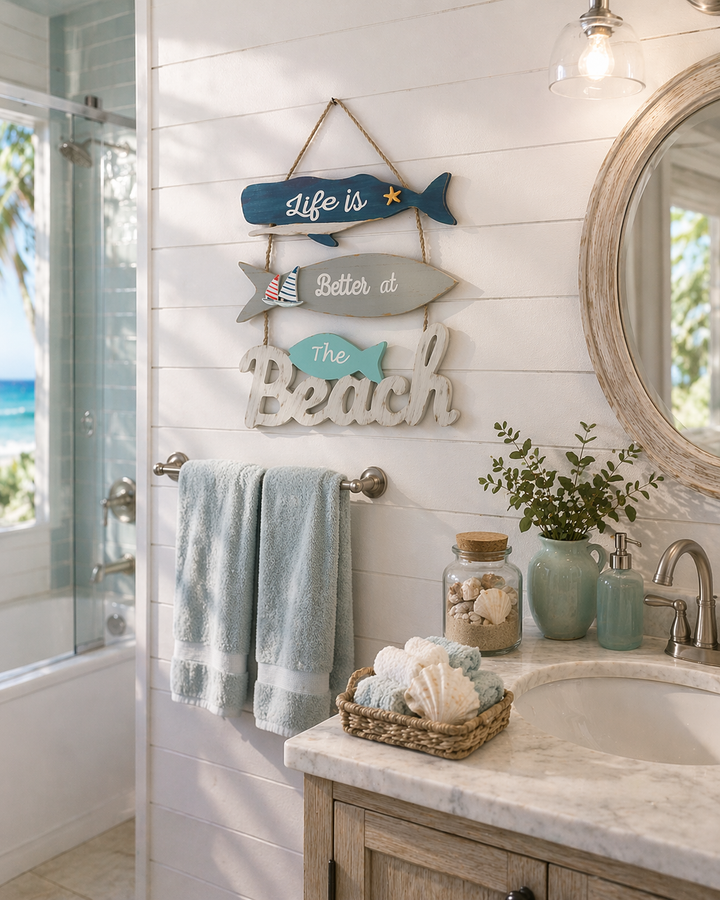 Shoreline Bliss - Beach Quote (Life is better) Wooden Hanging Sign
