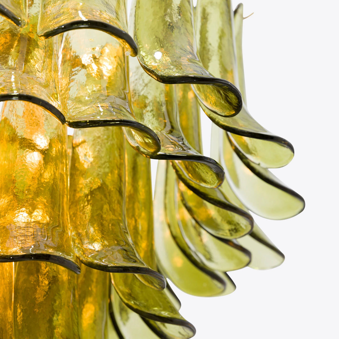 Olive Green Glass Cascade Chandelier with Layered Petal Shades