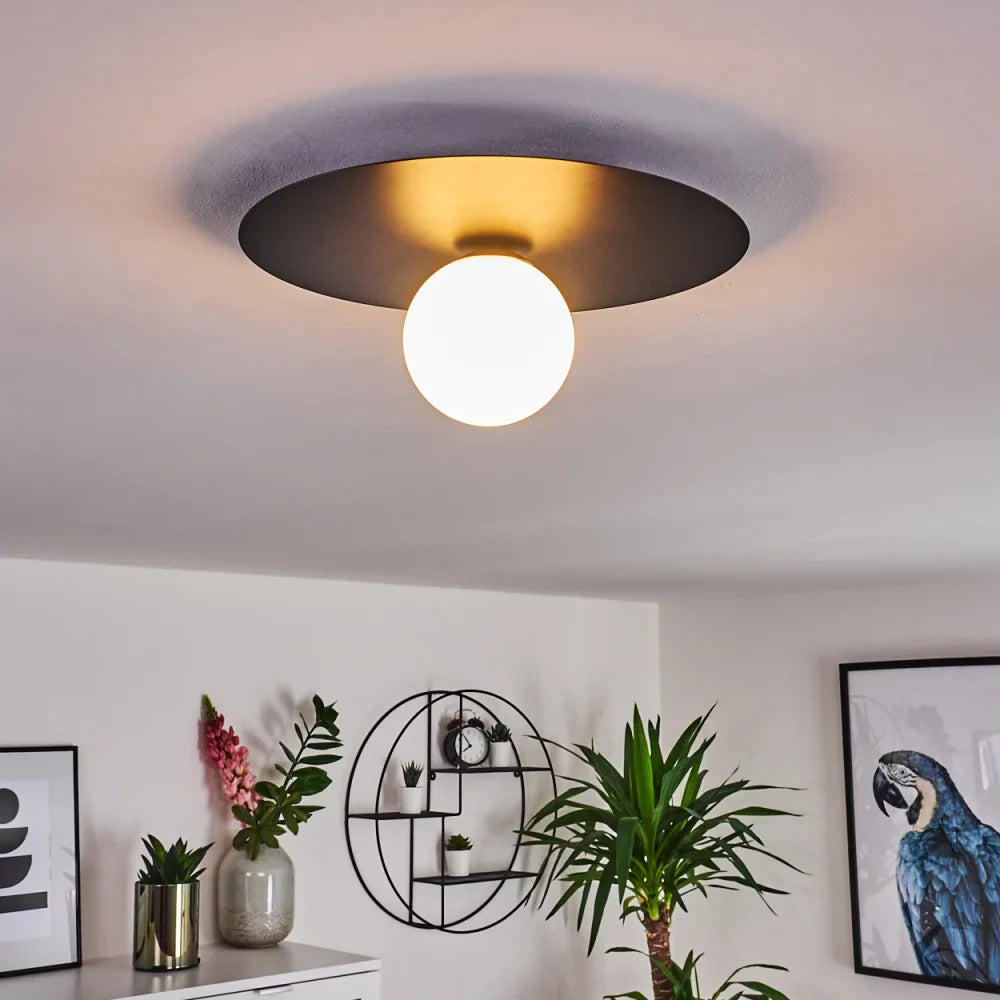 Modern Globe Ceiling Light with Black Disc Design