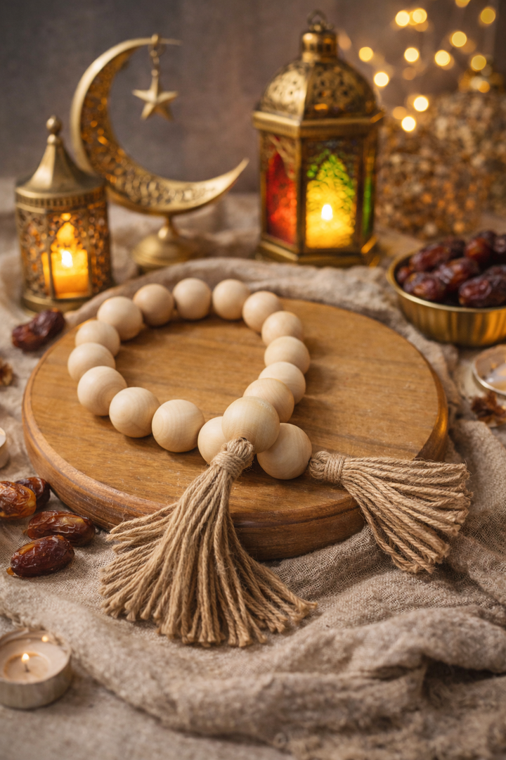 Natural Wooden Bead Tassel Ring