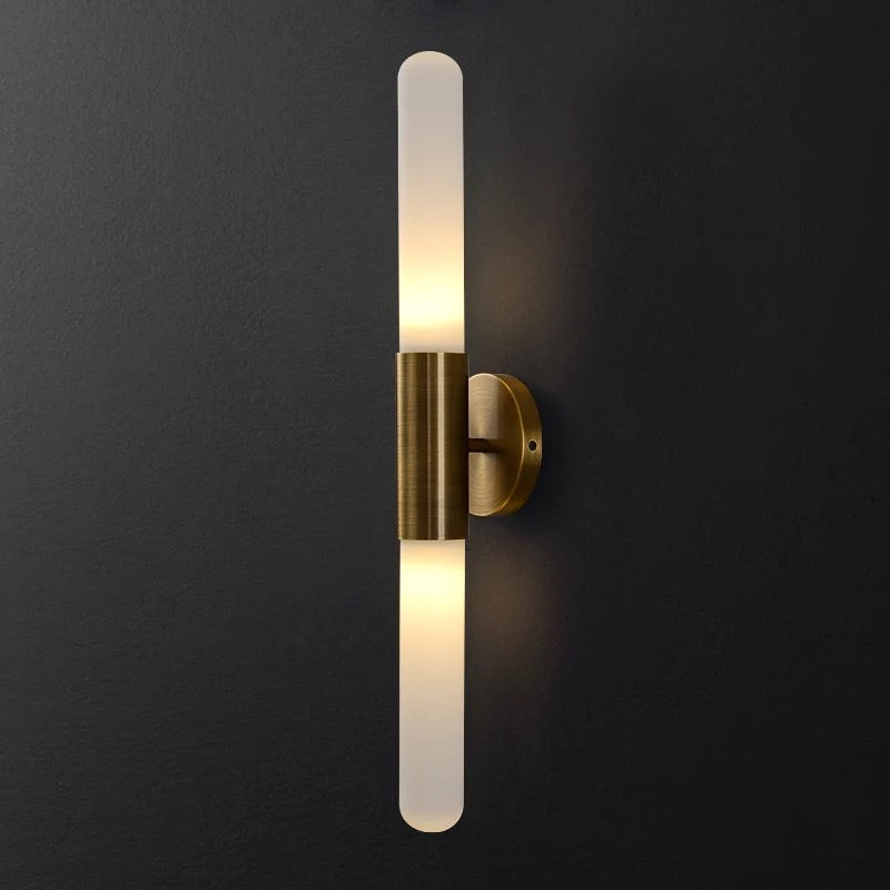 Modern Brass Wall Light with Frosted Tube Design