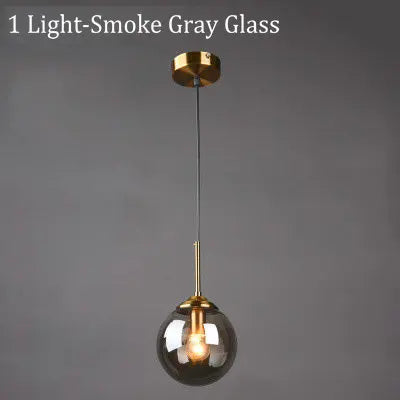 Modern 5-Light Globe Pendant Light with Smoked Glass and Brass Finish