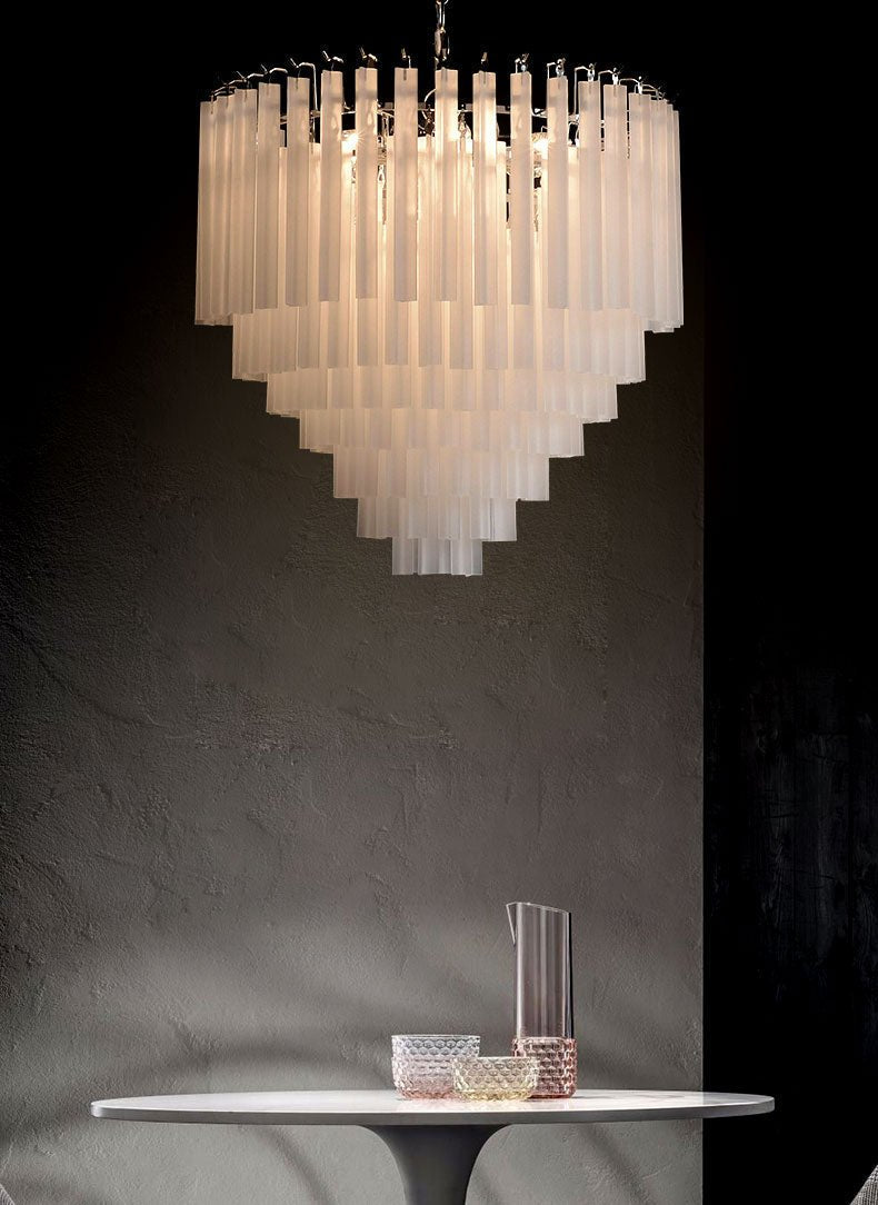 Tiered White Glass Chandelier