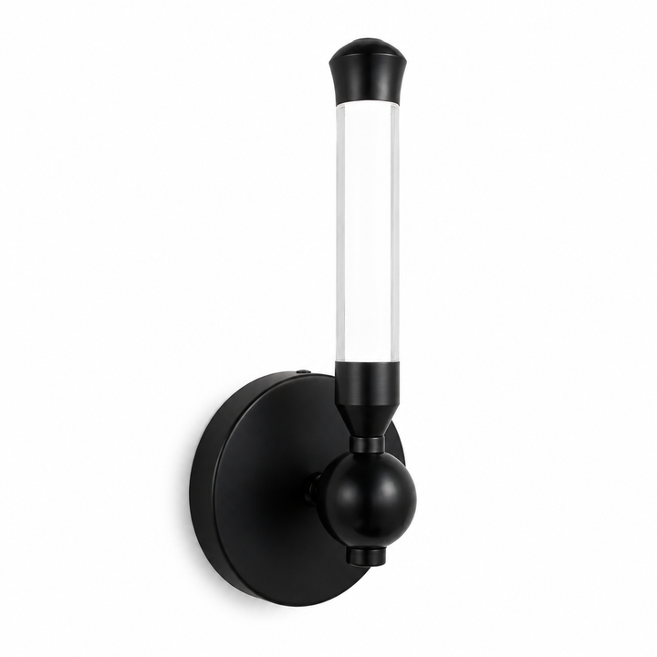 Modern Brass & Black Globe Wall Sconce with Opal Glass Diffuser