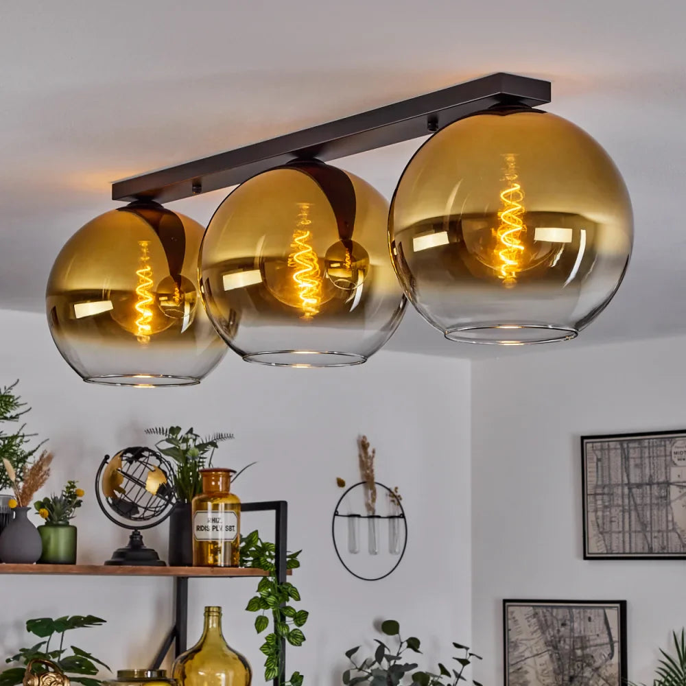 Modern Glass Globe Ceiling Light with Golden Finish