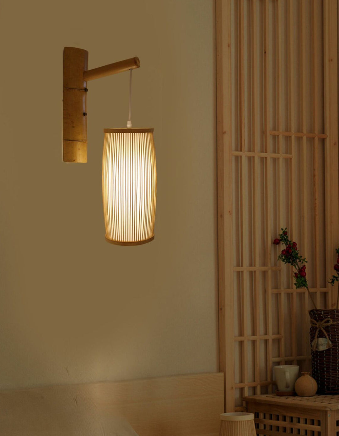 Wall Mounted Light with Bamboo Stripes Shade